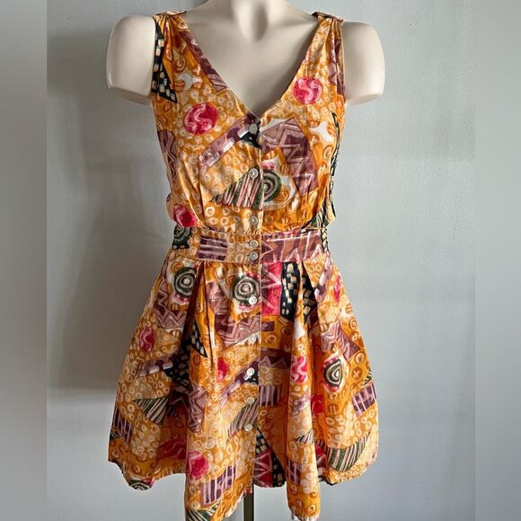 Vintage MODA Intl 90s Mini Dress Abstract Print India Cotton Button Front - Picture 12 of 12